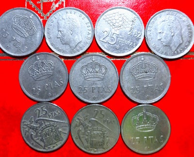 Vesteuropa, mønter, 25 x 10, 19581983, SPANIEN SPAIN ESPANA 10 x 25 Pesetas 4 SLAGS!:
Prisen er for 