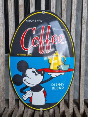 Skilte, Disney Mickey Mouse emalje skilt, Flot kaffe emalje skilt med Disney Mickey Mouse på.

Måler