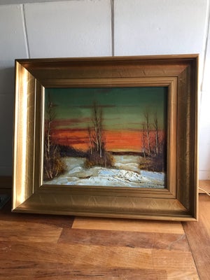 Maleri,   Olie maleri,    Skønt lille maleri af Finn danerfjord i pæn guld ramme. Ramme mål 40/35 cm