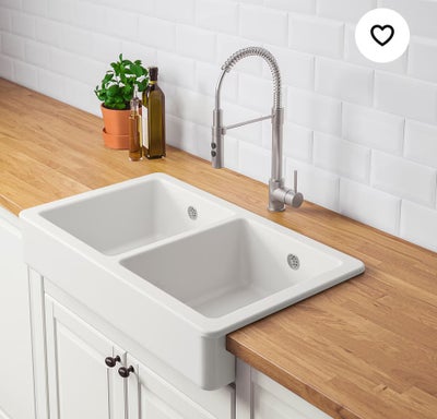 Køkkenvask med synlig front, Ikea,  Porcelæn, HAVSEN
Køkkenvask m. synlig front, dobbelt, hvid, 82x4