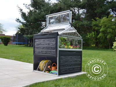 Drivhus, Smart og solidt lille drivhus til hjemmedykning af grøntsager med opbevaringsrum. Brugt beg