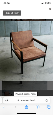 Læderlænestol, læder, Beau marche, Smuk lænestol fra beau marché i jern, teak træ og læder. 
Lette b