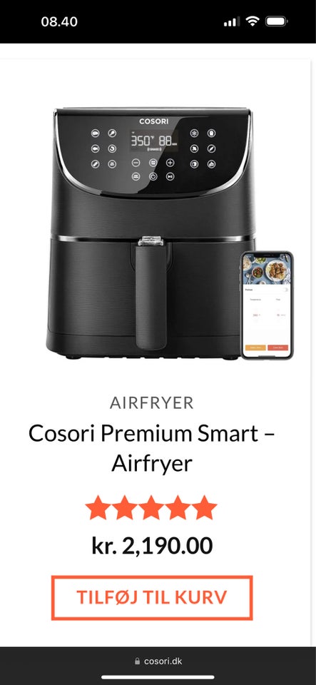 Premium smart airfryer, Cosori