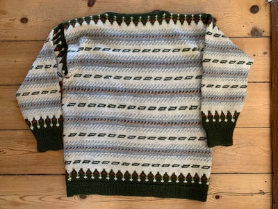 Sweater, -, str. L,  Hvid, grøn, grå, rød,  Uld, Håndstrikket sweater med skønt mønster. Har bådudsk