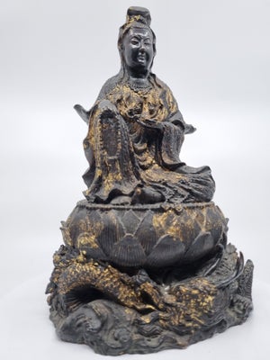 Andre samleobjekter, Japansk Guanyin buddha, Virkelig smuk japansk Guanyin i bronze med rester af fo