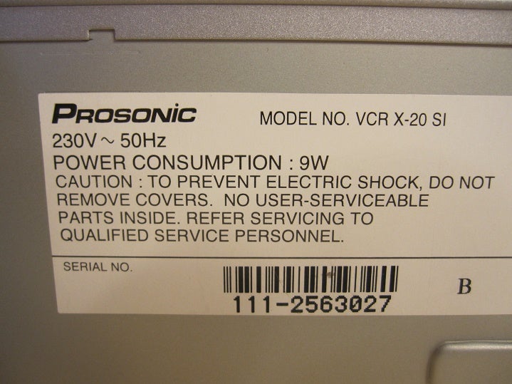 VHS videomaskine, Prosonic, VCR X-20
