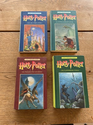 Harry Potter, J.K. Rowling, genre: fantasy, Bind 1-4 i serien om Harry Potter sælges helst samlet.
A