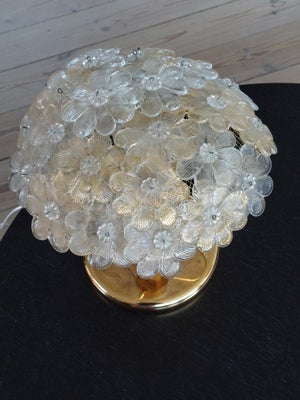 Glas, Murano lampe, Murano, Meget smuk murano lampe på messingfod med blomster I transparent glas og