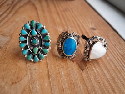 Fingerring, sølv, Vintage, 3 smukke vintage sølvring 2 med turkise og en Mother of Pearl og sten.

S