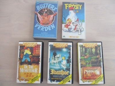 Familiefilm, VHS 5 film

Busters Verden
Frosty
De 3 musketerer
Ivanhoe
Robin Hood

