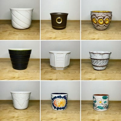Keramik, Urtepotter, West Germany, Sa° er dømt urtepotteskjulere i forskellige størrelser og mønstre