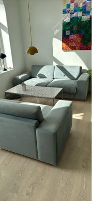 Sofagruppe, velour, anden størrelse , Bolia, Flotte design klassiske velour sofaer i lyseblåt stof. 