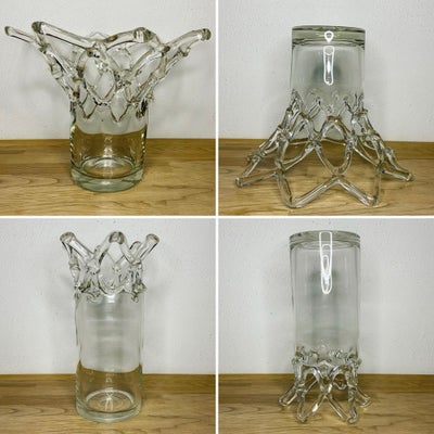 Glas, Vaser, 2 helt fantastiske smukke mundblæste glasvaser med edderkopspindsmønster i kronen og li
