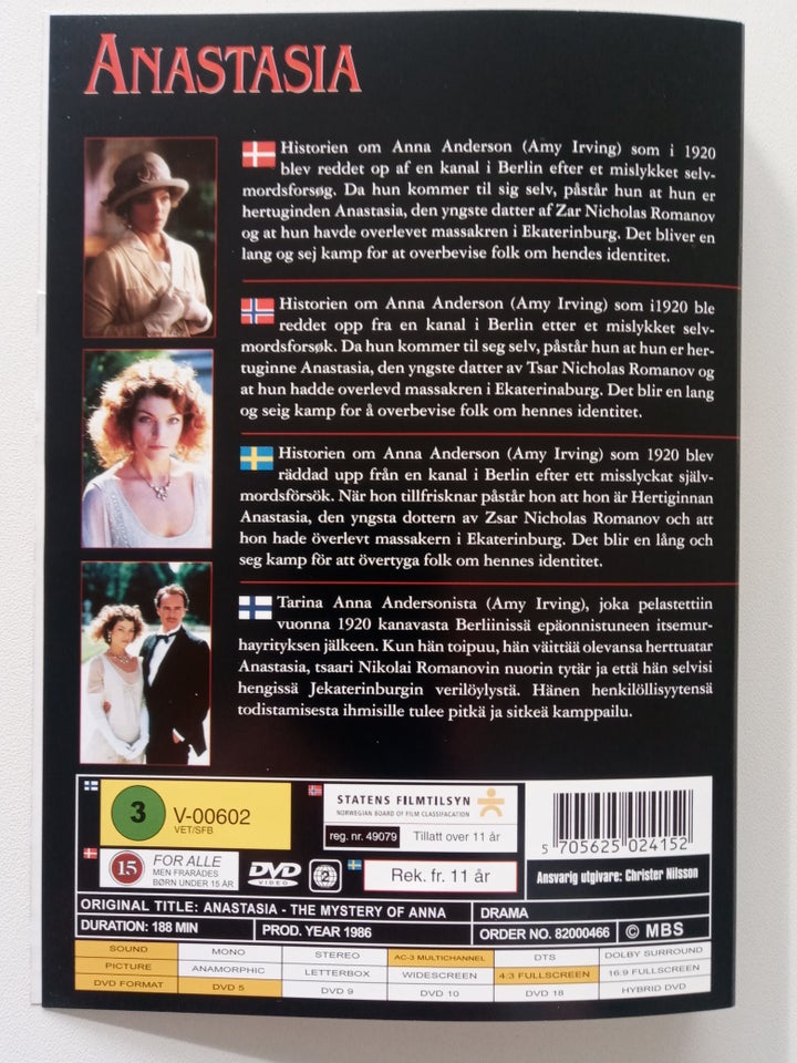 Anastasia, DVD, drama