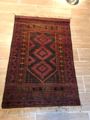 Gulvtæppe, ægte tæppe, Uld, b: 132 l: 89, Afgansk kelim tæppe.
Det ægte tæppe har aldrig været brugt