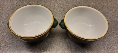 Porcelæn, Musli eller ymer skåle, Pillivuyt bistro grøn med guldkant, Se de andre dele i stellet som