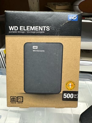 Wd elements, ekstern, 500 GB, Perfekt, Meget lidt brugt ekstern harddisk m original æske, kabel & br