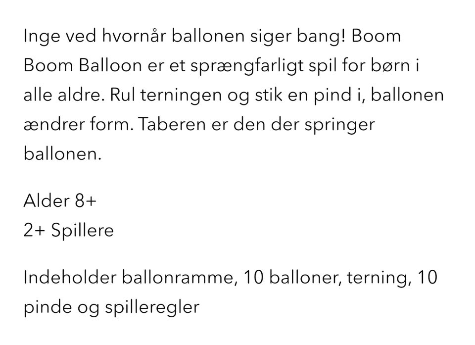 Boom boom balloon, Familiespil, andet spil