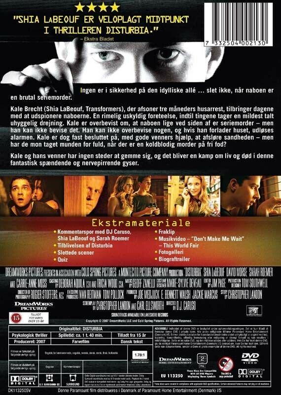 Disturbia (Shia LaBeouf), instruktør D.J. Caruso, DVD