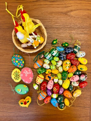Retro påske, Retro træ æg og andet, Skønne skønne bemalede træ æg til ophængning, forskellige større