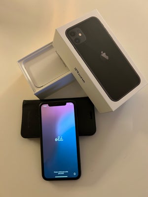 iPhone 11, 128 GB, sort, Perfekt, Ingen ridser. Læderetui følger med. Minus oplader