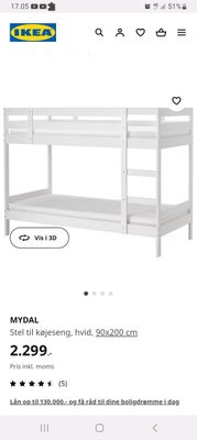 Køjeseng, Ikea, b: 90 l: 200, Sælges da der skal købes separat senge til børnene istedet for køjesen