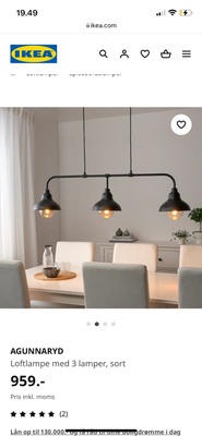 Anden loftslampe, IKEA, Spisebordslampe inkl pærer. 
