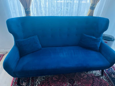 Sofa, velour, 3 pers., Flot velholdt 3 personer i blå velour med sort ben.

L. 170
B.77
H.93