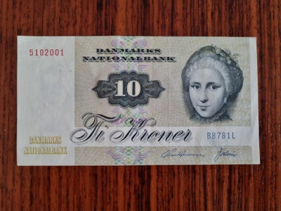 Danmark, sedler, 10, 1972, Sedler 10 kr Serie 1972 5102001 B 8781 L
Aldrig brugt