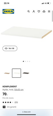 Klædeskab, Ikea Komplement hylde, b: 50 d: 35, Ikea komplement hylde i størrelse 35x50 sælges. Har 4