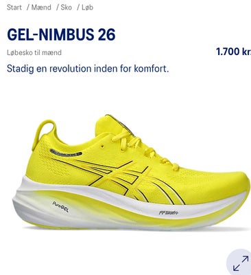 Sportssko, str. 45, Asics gel nimbus 26,  Gul,  Synthetic,  Næsten som ny, Running shoes asics GEL N