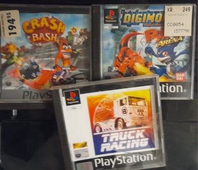 Crash Bash/ DIGIMON/Truck Racing, PS, action, Et spil sælges for 200 Alle 3 spil sælges for 300kr. 
