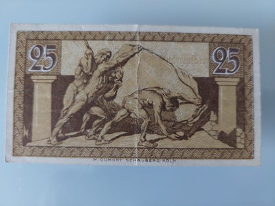 Andet land, sedler, 25, Tysk pengeseddel fra efter 1. verdenskrig.
25 pfennig seddel fra 1920. 

Kan