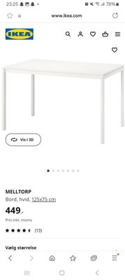 Spisebord, Melltorp, b: 75 l: 125, Ikea spisebord I pæn stand
Skal afhentes i Hvidovre 

Link 

http