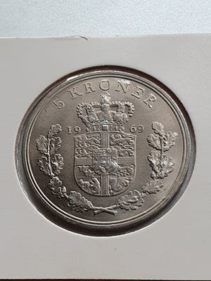 Danmark, mønter, 5 kroner, 1969, 5 krone. Frederik IX. Nikkel. Meget velbevaret. Nok UNC. Meget tyde
