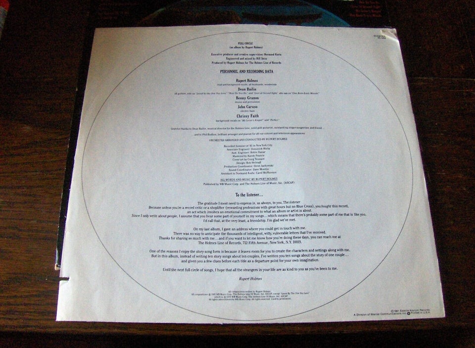 LP, RUPERT HOLMES, LP: RUPERT HOLMES - FULL CIRCLE - 5E-560