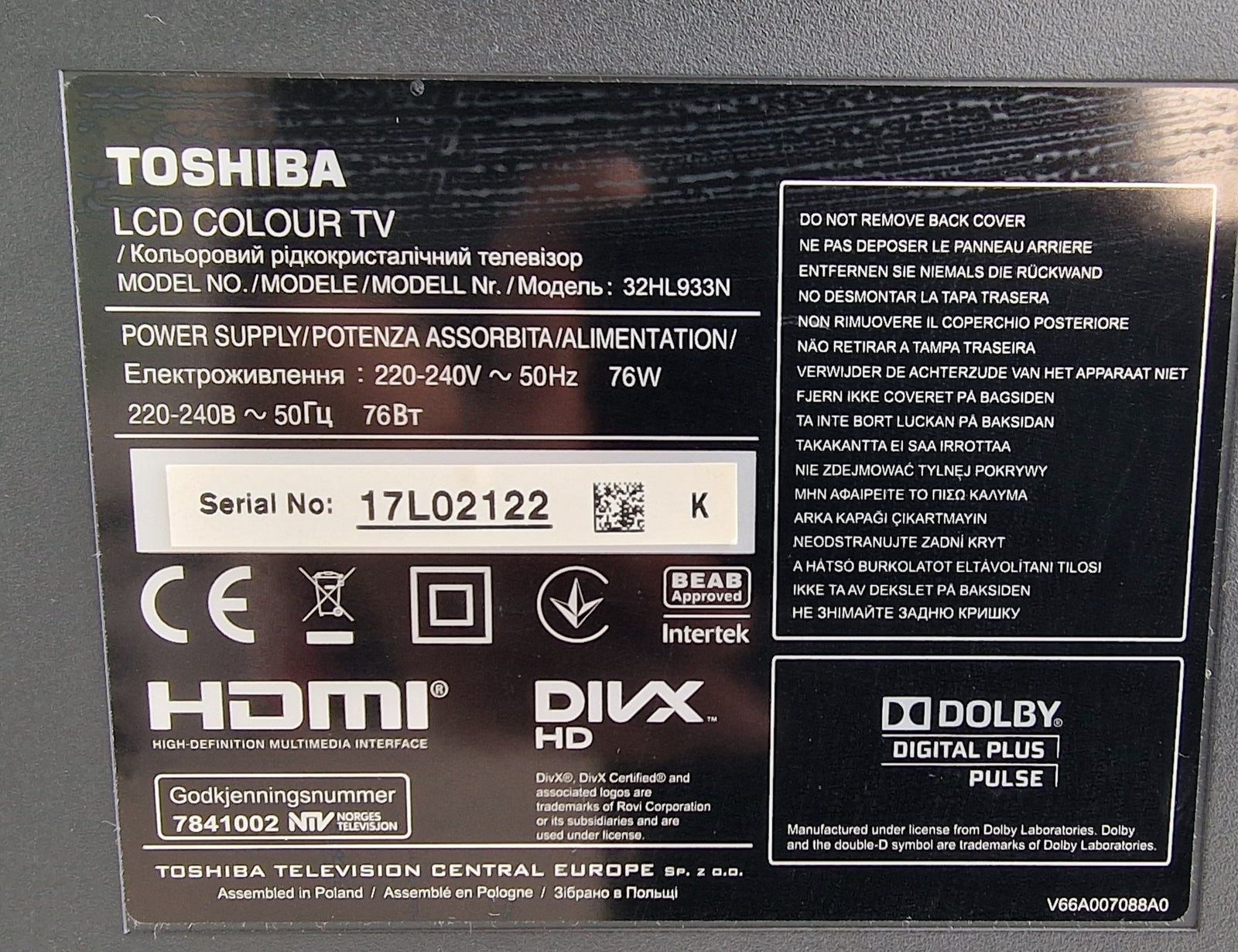 LCD, Toshiba, 32HL933N