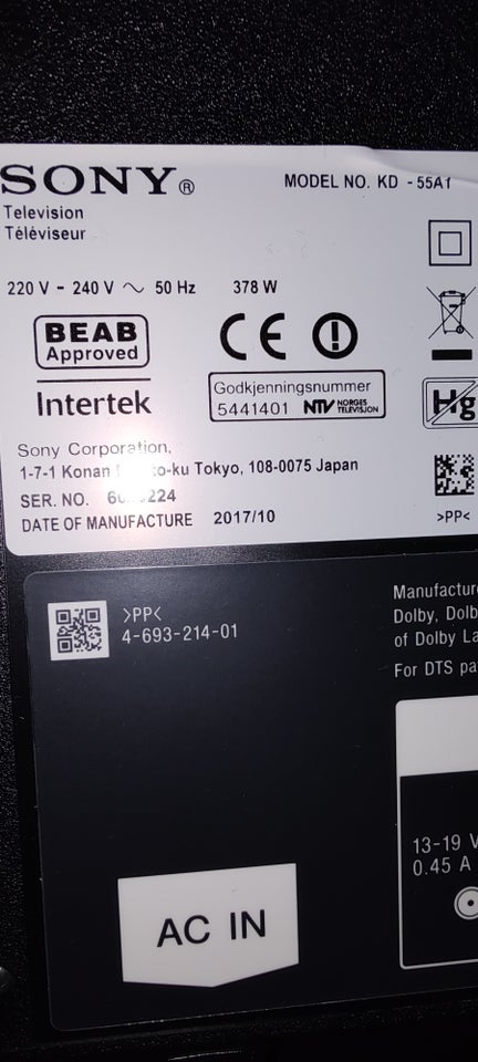 andet, Sony, KD55A1BAEP 4K/UHD OLED