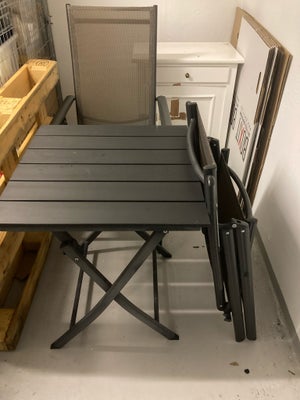 Havemøbelsæt, MELLBY, 2 x Positionsstole og cafébord 

Positionsstole: Aluminium og textiline. Kan k