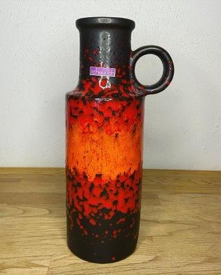 Keramik, Kande / vase , Scheurich, Super fed West Germany vase ( 401/28 ) i sortbrun med rød løbegla