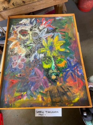 Oliemaleri, Søren Tougaard, motiv: Blomster/Have, stil: Abstrakt, b: 71 h: 92, Maleri af Søren Touga