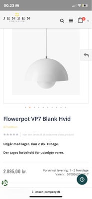 Verner Panton, hængelampe, Ny VP 7  blank hvid lampe.Passer i str Spisebord - 38 cm i diameter. 
Hel