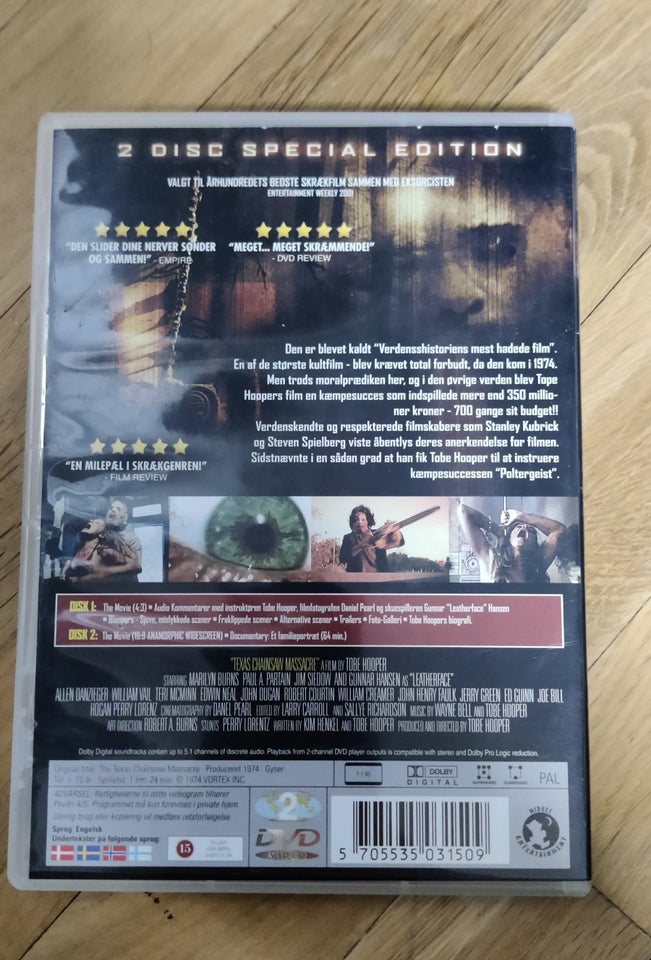 Texas Chainsaw massacre, instruktør Tobe Hooper, DVD