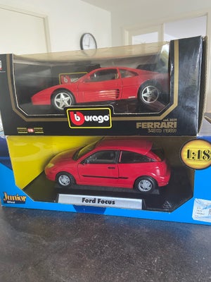 Modelbil, MotorMax, Burago Ford Focus ZX3, Ferrari 348 TB, skala 1:18, Super fede og flotte modeller