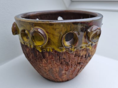 Keramik urtepotteskjuler, Retro, Stor retro keramik urtepotteskjuler. Intakt og med gul glasur I kan