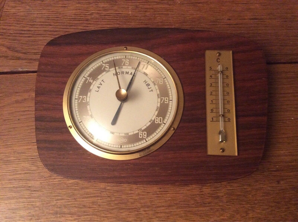 Ure, Barometer termometer 60erne mahogni messing