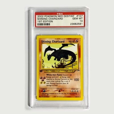 Samlekort, Pokémon, Helt unikt 2002 Neo Destiny Shining Charizard PSA 10 kort! Sælges af en vores pr