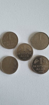 Vesteuropa, mønter, 1 D Mark, 5 x 1 D MRk mønter fra 1962 1969 1971 1990 1991