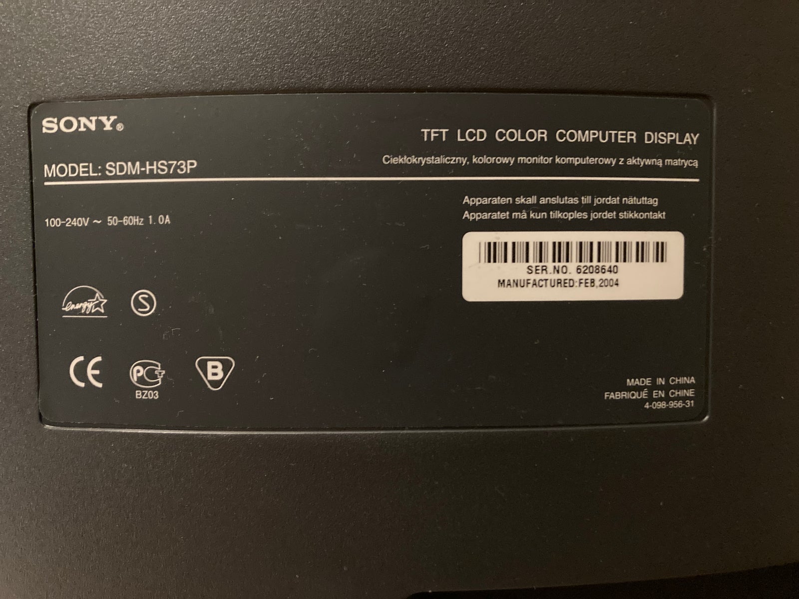 Sony, fladskærm, SDM-HS73P