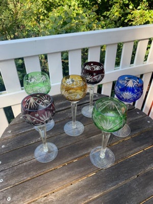 Glas, Vinglas, 6 stk Rømerglas, Bøhmiske krystalglas i forskellige farver 21 cm. 
200 kr. pr. stk. e